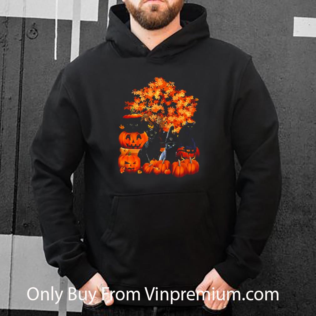Premium Autumn Trees And Halloween Pumpkins Black Cats shirt