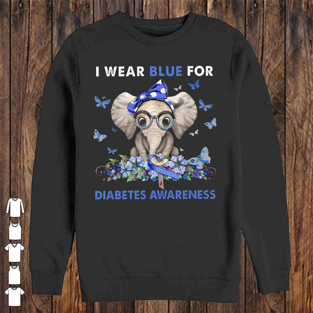 Elephant I Wear Blue For Diabetes Awareness Shirt