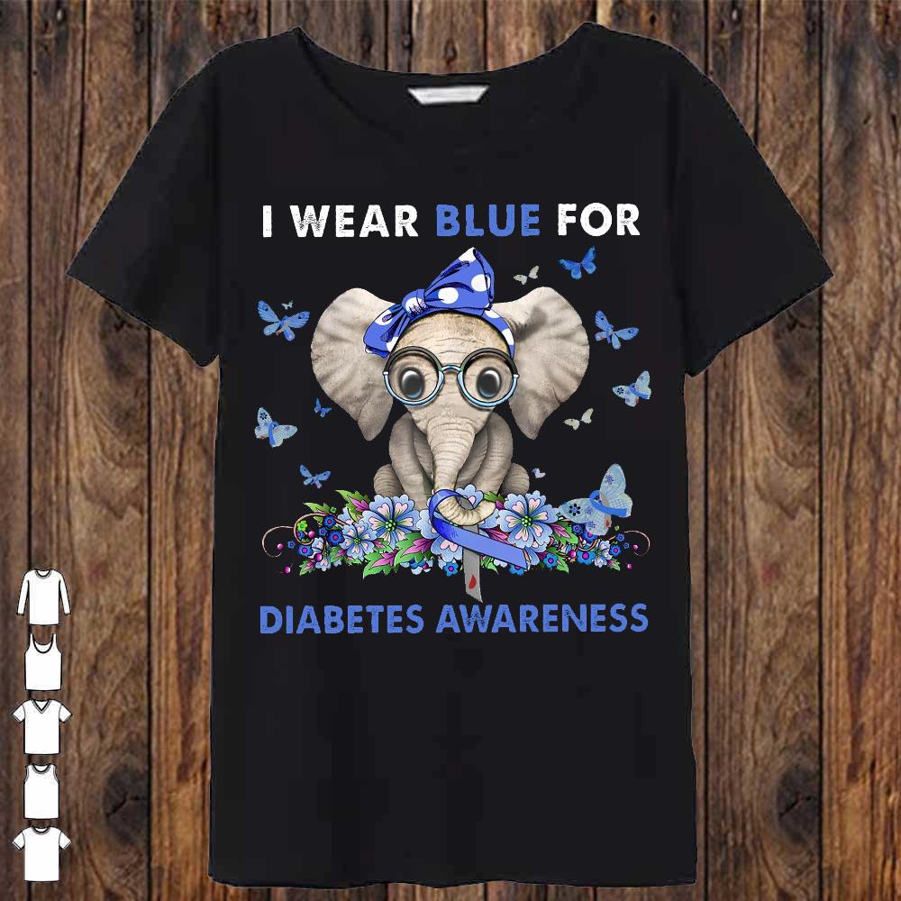 Elephant I Wear Blue For Diabetes Awareness Shirt