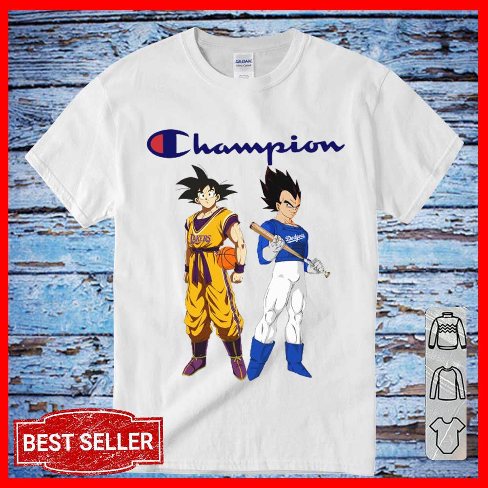 Son Goku Lakers basketball Champion and Vegeta Dodgers baseball Champion Shirt