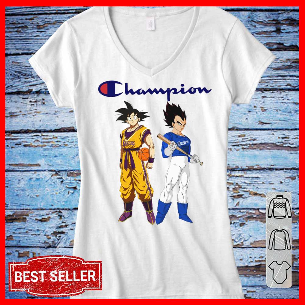 Son Goku Lakers basketball Champion and Vegeta Dodgers baseball Champion Shirt