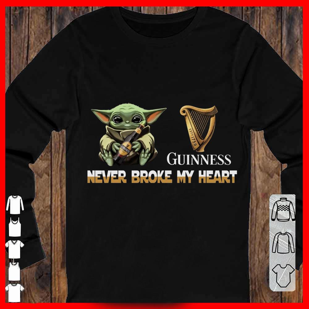 Baby Yoda Hug Guinness est 1759 Never Broke My Heart Shirt