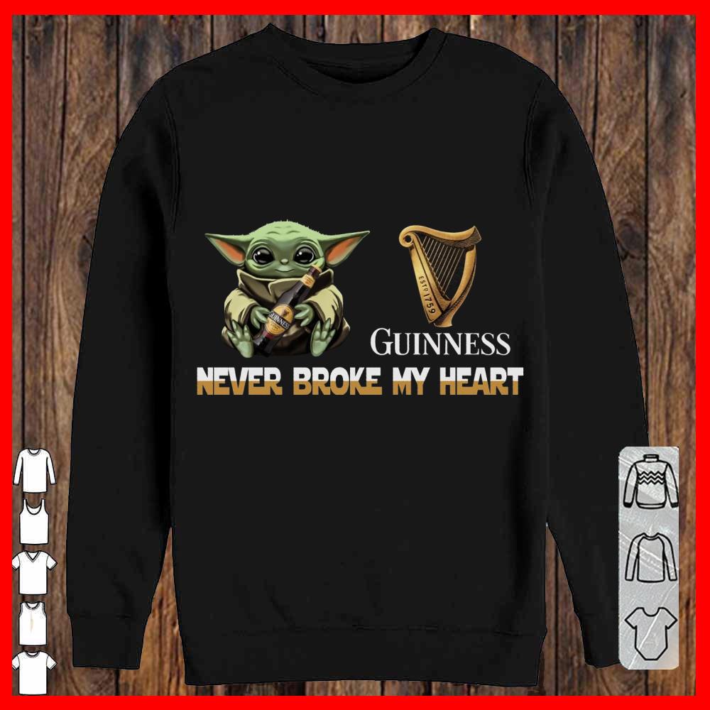 Baby Yoda Hug Guinness est 1759 Never Broke My Heart Shirt