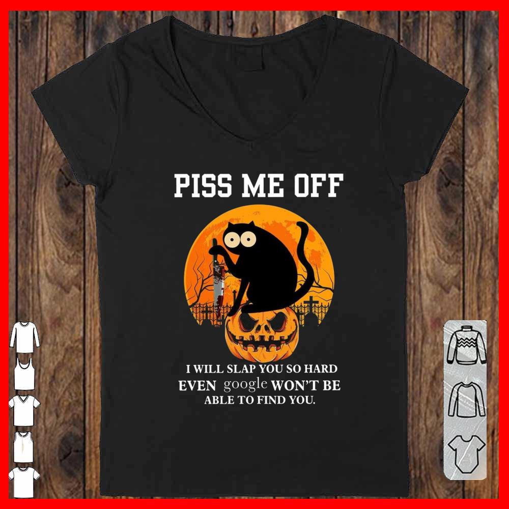 Black Cat Piss Me Off pumpkin halloween even google won't be able to find you Vneck-woman