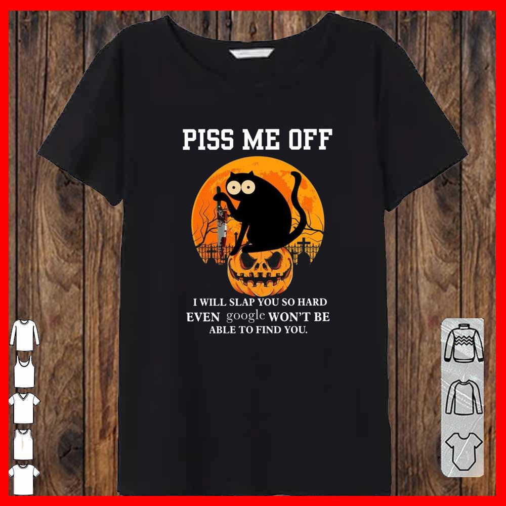 Black Cat Piss Me Off pumpkin halloween even google won't be able to find you Women-T-shirt