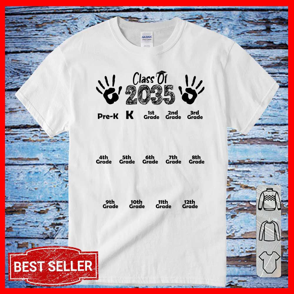 Class of 2035 Grow With Me Shirt Handprint Pre-K 12th Grade long sleeve