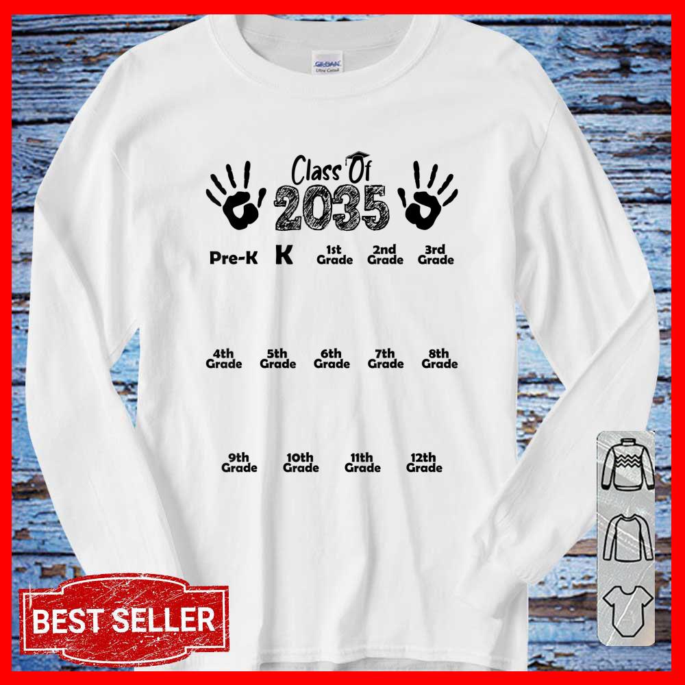 Class of 2035 Grow With Me Shirt Handprint Pre-K 12th Grade long sleeve