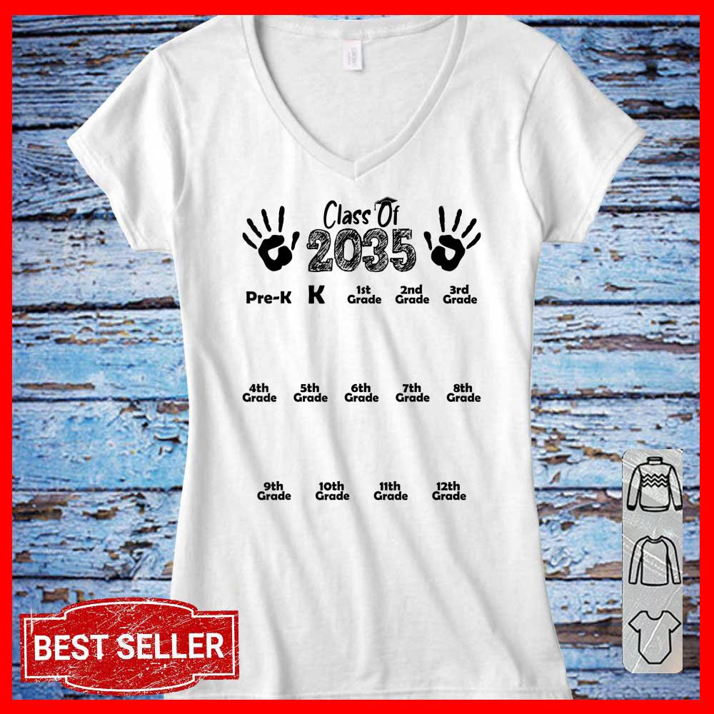 Class of 2035 Grow With Me Shirt Handprint Pre-K 12th Grade long sleeve