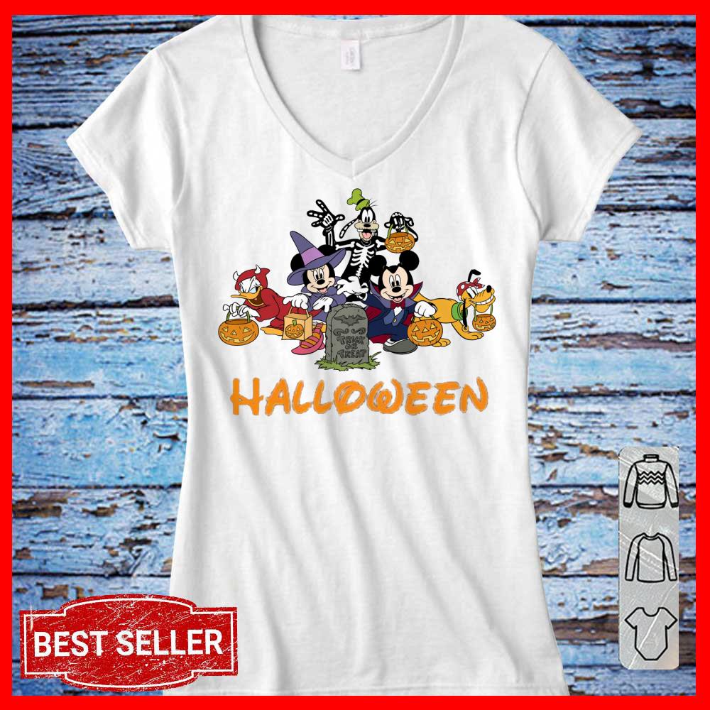 Disney Halloween Mickey Mouse Donal Duck and Goofy Trick or Treat Women T shirt
