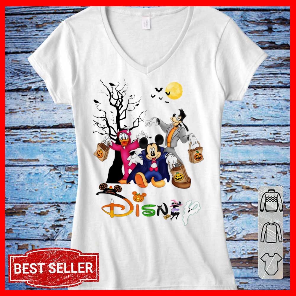 Disney Halloween Mickey Mouse Donal Duck and Goofy tree wpmen T shirt