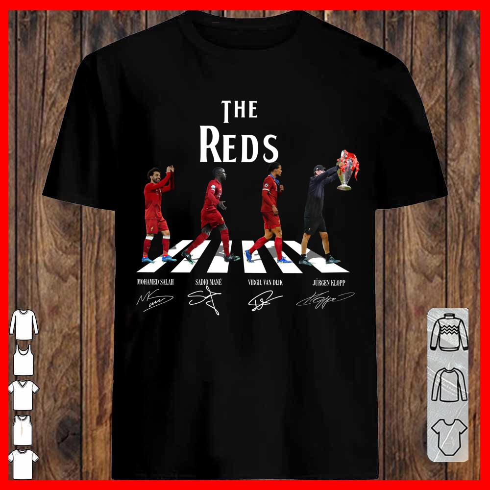The Liverpool Reds Walking Abbey Road shirt, Salah Mane Van Dijk Jurgen Klopp Champions Cup Shirt