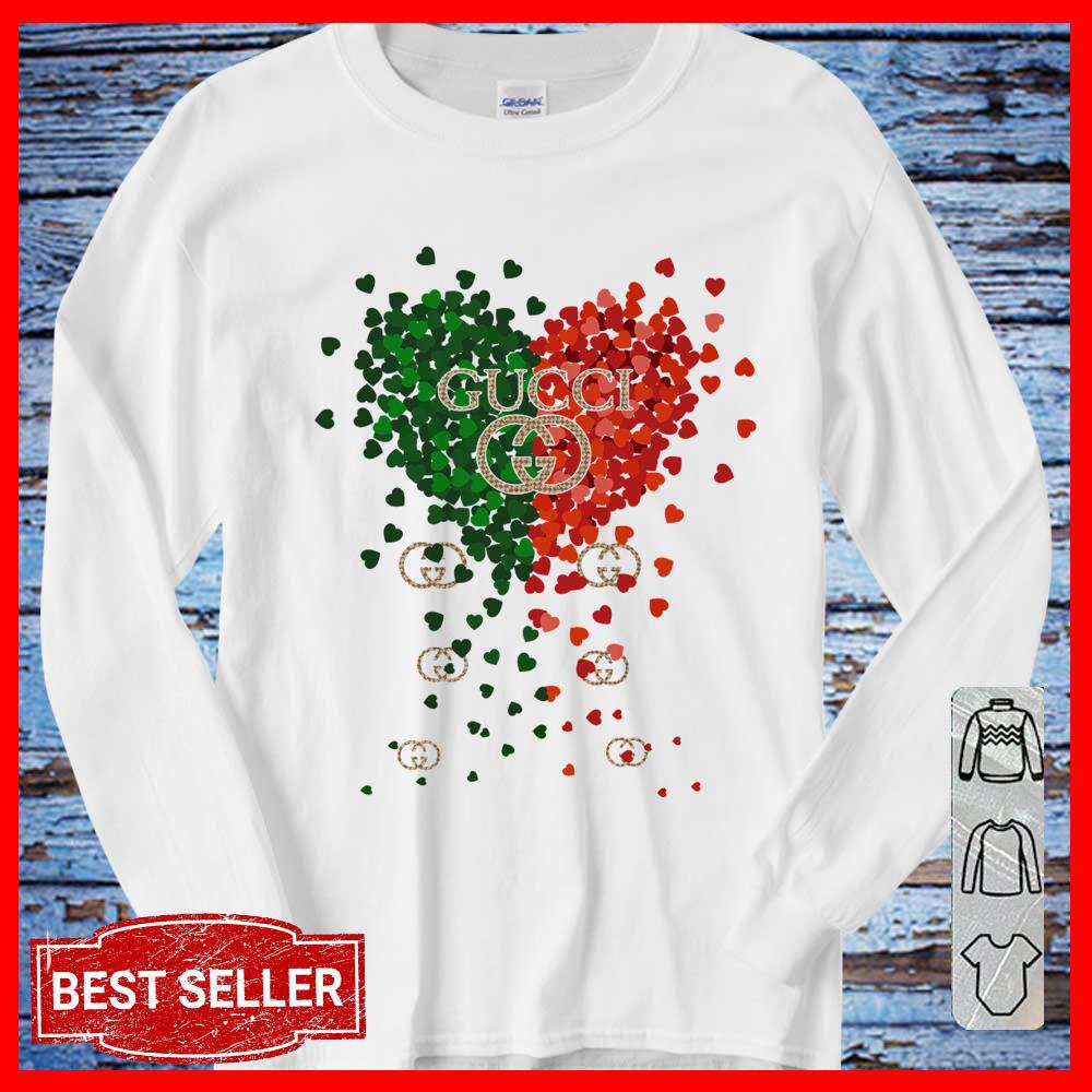 Gucci Green Heart Red Heart shirt, Gucci logo shirt
