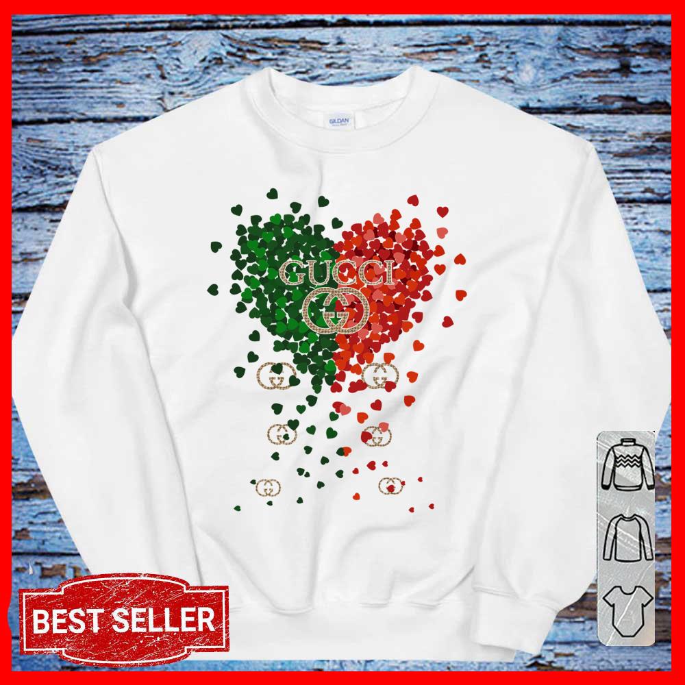 Gucci Green Heart Red Heart shirt, Gucci logo shirt