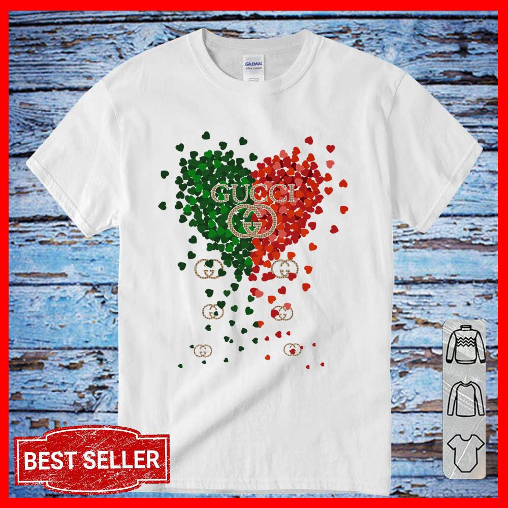 Gucci Green Heart Red Heart shirt, Gucci logo shirt