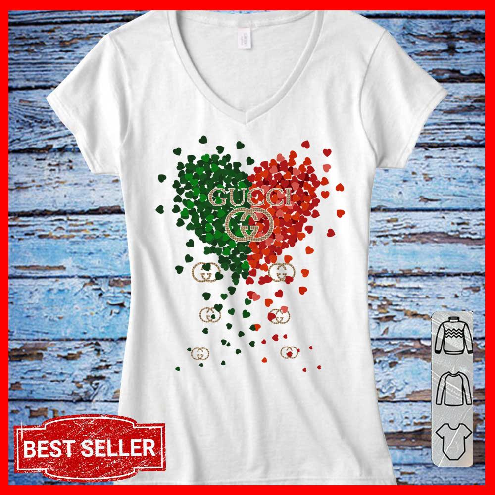 Gucci Green Heart Red Heart shirt, Gucci logo shirt