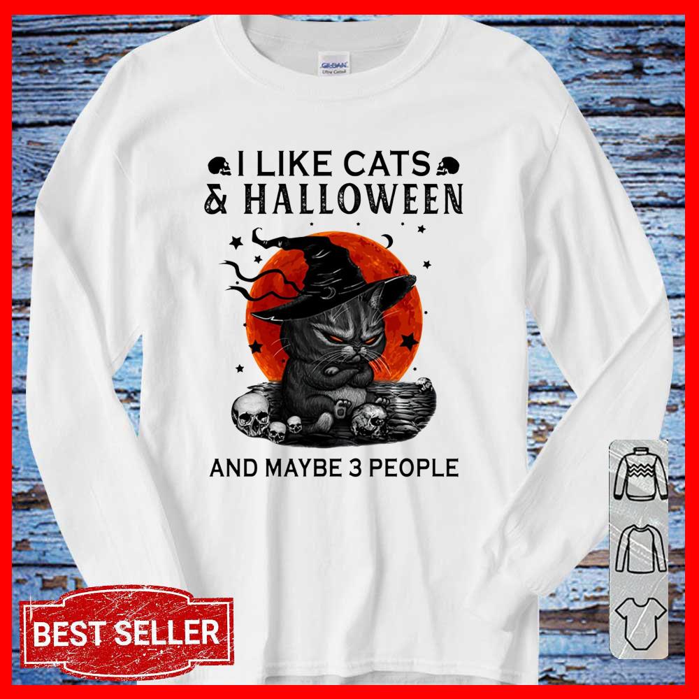 I like Cats and Halloween and maybe 3 people shirt, Black Cat Halloween Long Sleeve shirt
