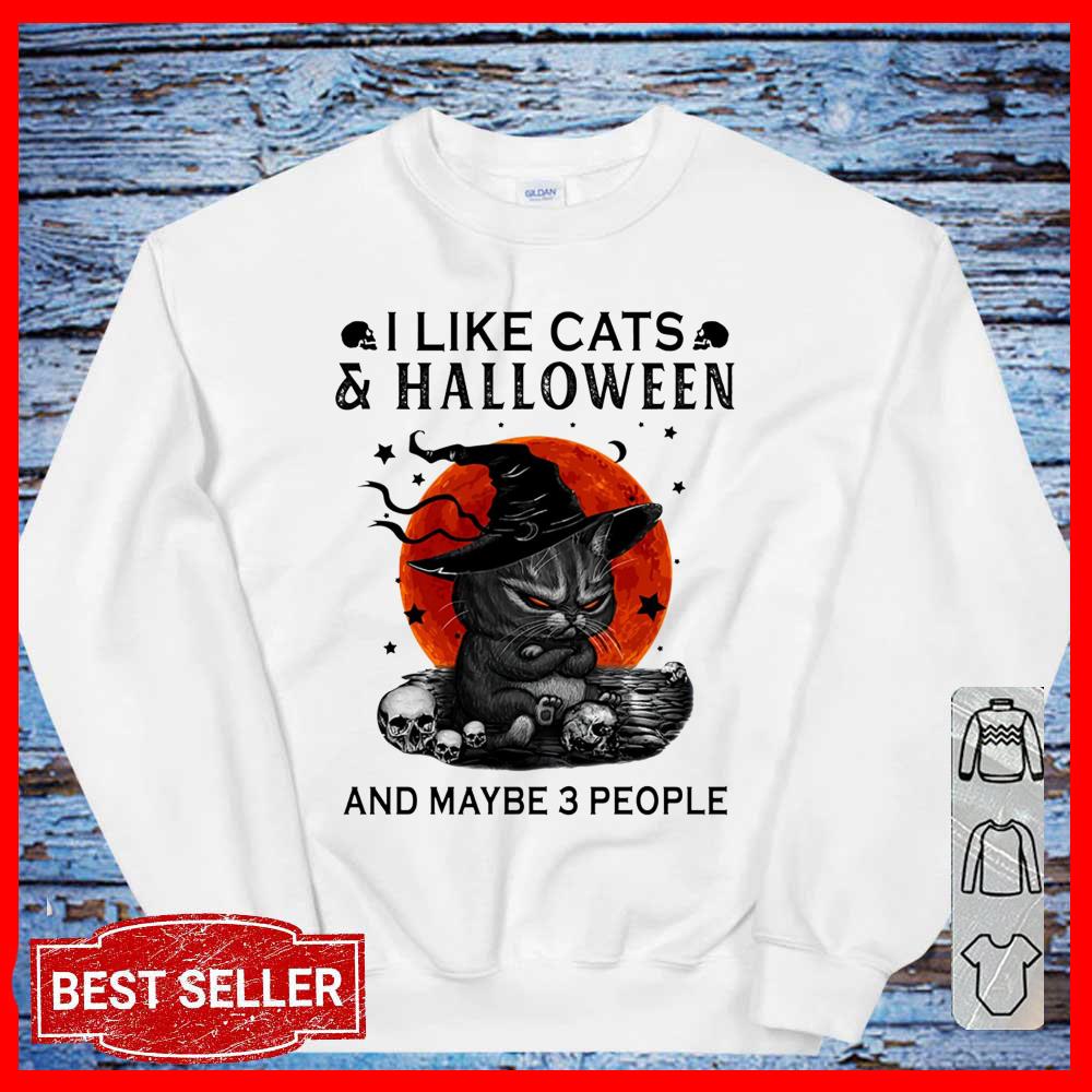 I like Cats and Halloween and maybe 3 people shirt, Black Cat Halloween Sweatshirt