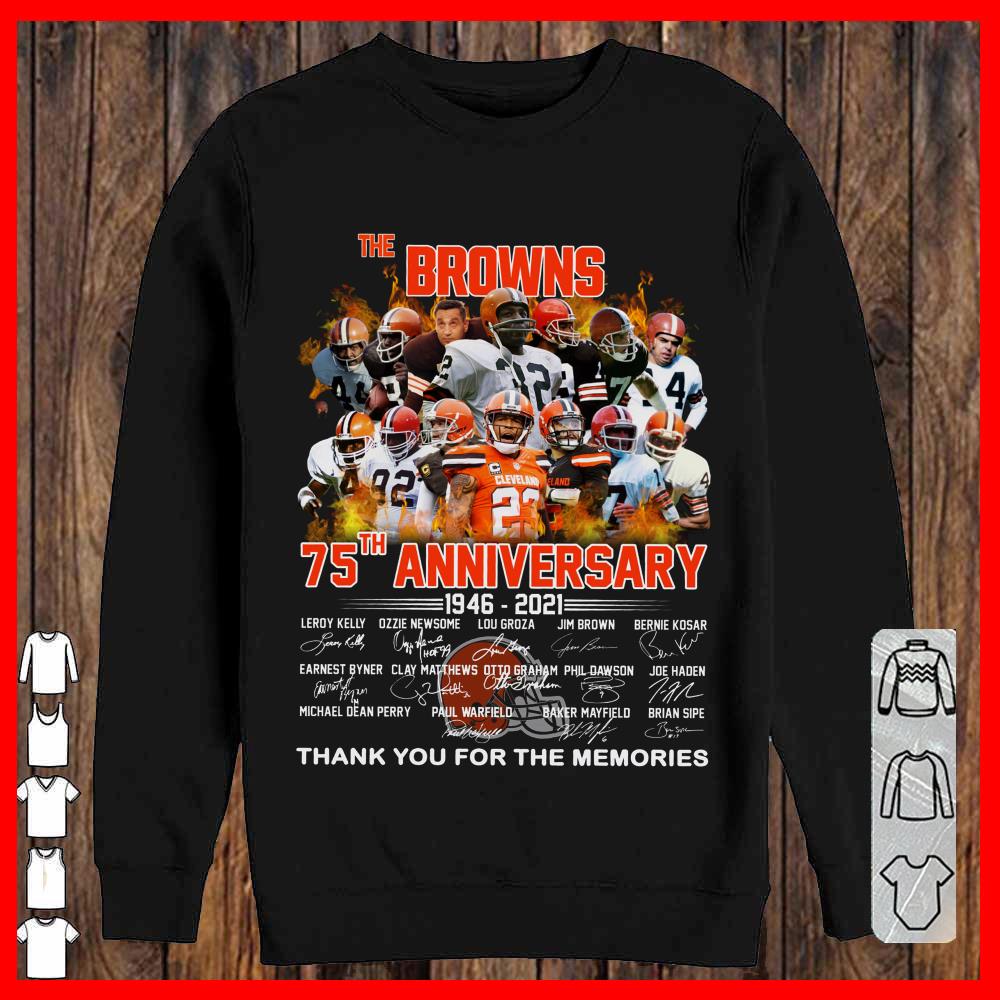 The Borwns Clevelands 75 th Anniversary 1946 2021, Celvelands team Signature thank you for the Memories shirt