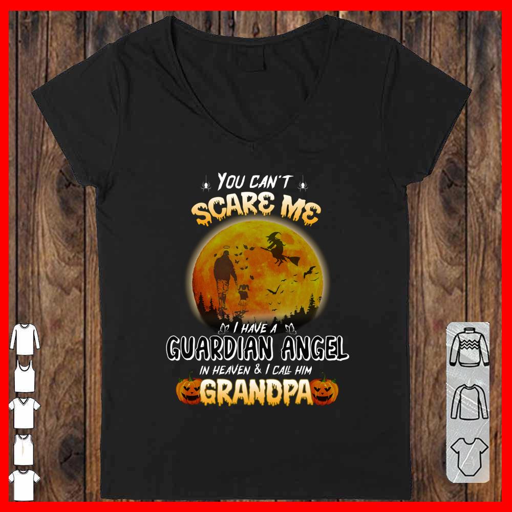 You can't Scare Me Father and Daughter I have Guardian Angel Grandpa Vneck-woman