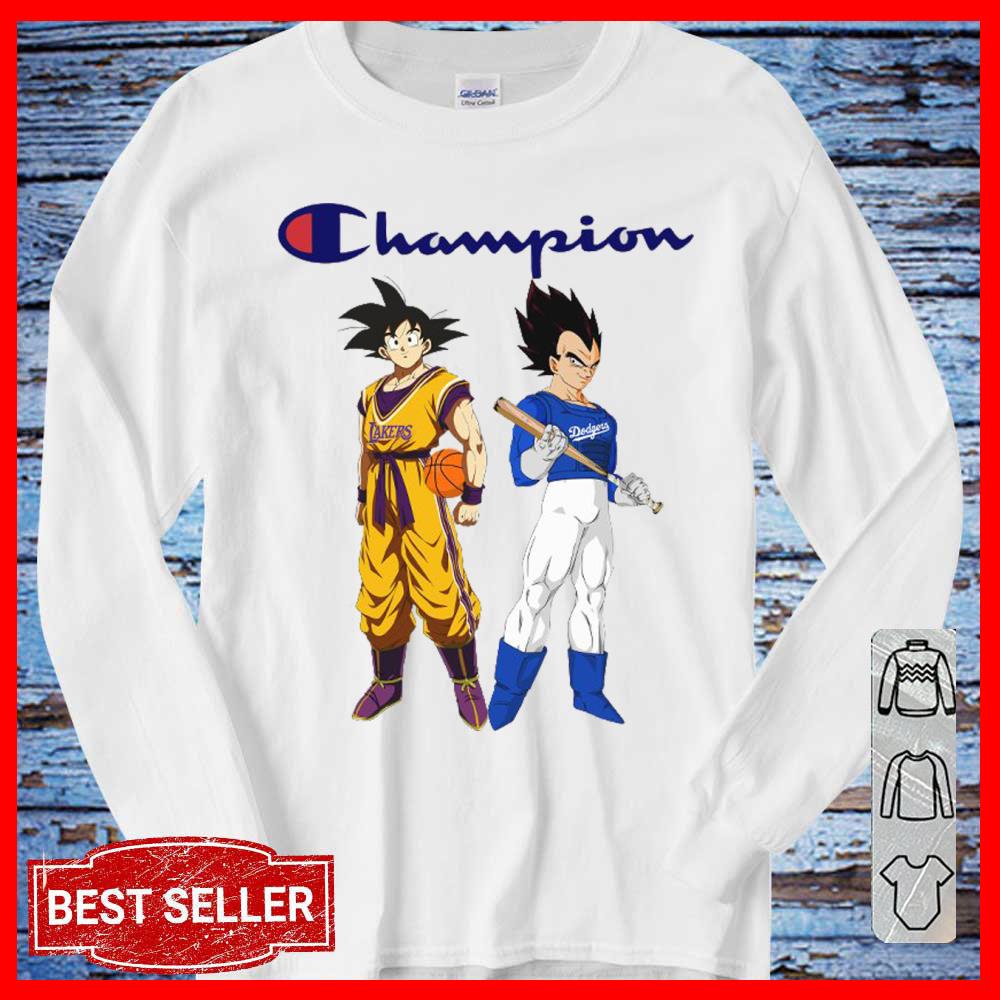 Son Goku Lakers basketball Champion and Vegeta Dodgers baseball Champion Shirt