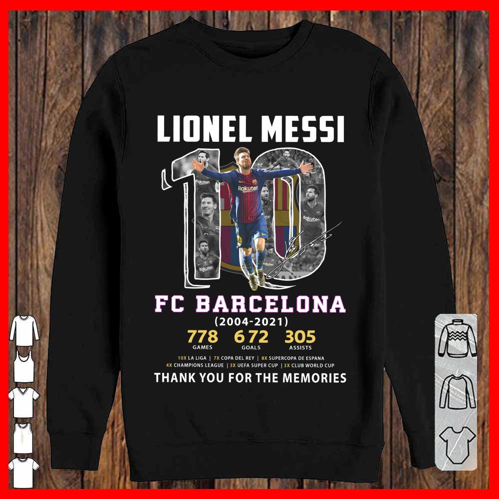 Lionel Messi 10 FC Barcalona 2004 2021 thank you for the memories shirt