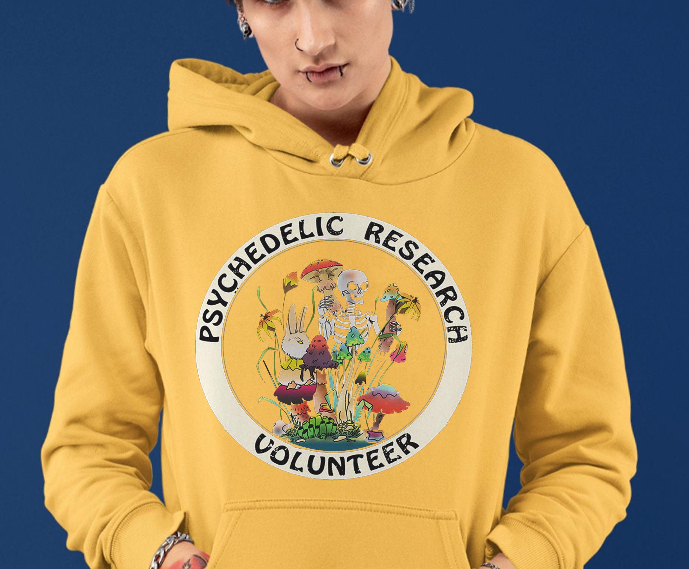 Psychedelic Research Volunteer shirt, skeletal mushroom Psychedelic Research Volunteer shirt