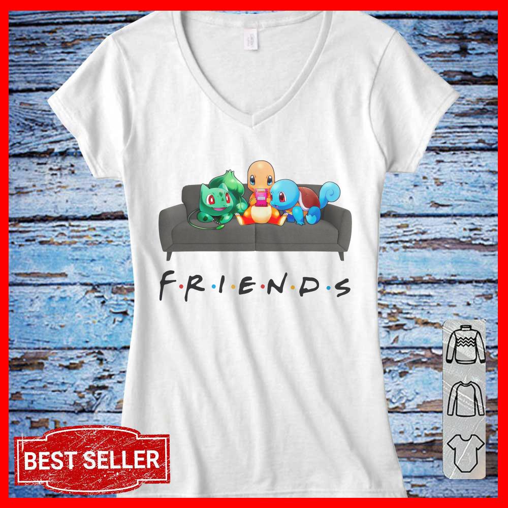 Friends Pokemon Sit on the Chair Shirt, Friends Pokemon Fushigidane Hitokage Zenigame Women TShirt