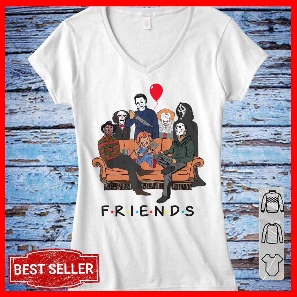 Horror Characters Friends Squad Converging Scary Halloween Women Tshirt