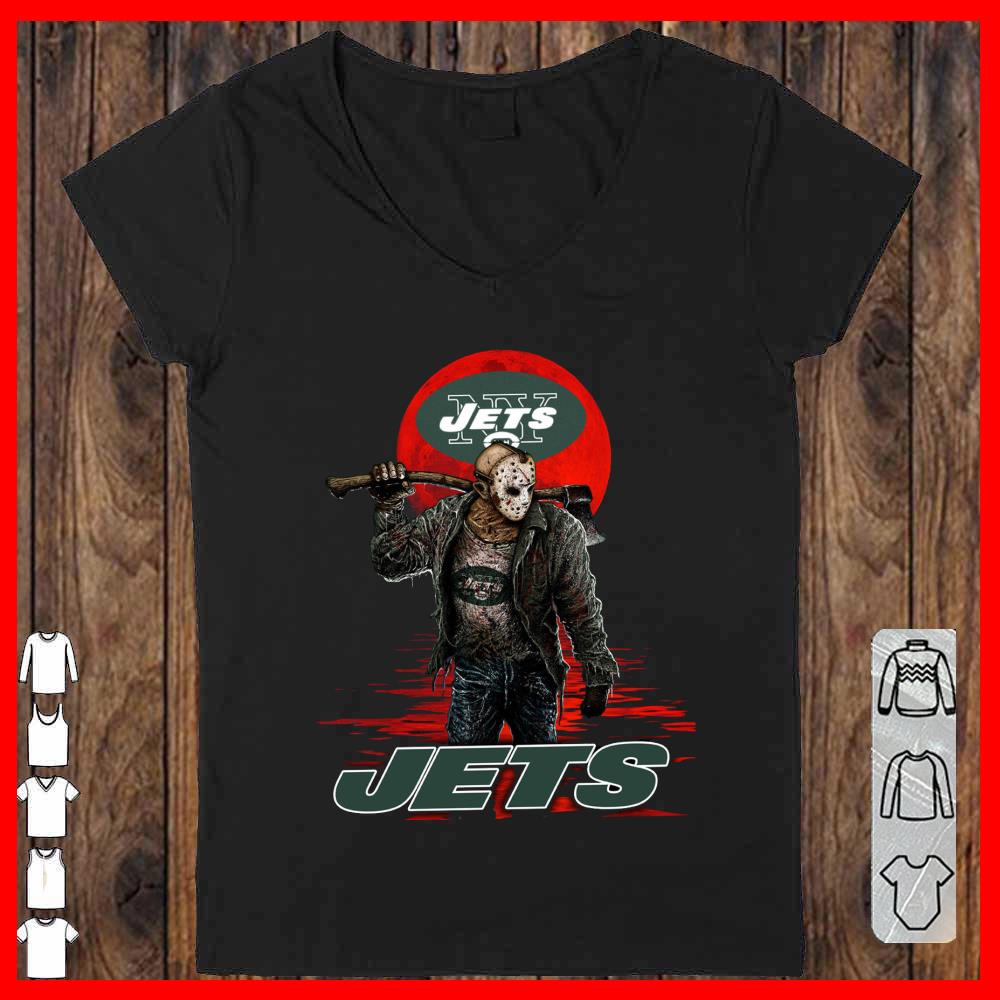 JETS Mashup Jason Voorhees Horror Movies Shirt, Jason Horror Jets basketball Vneck-woman