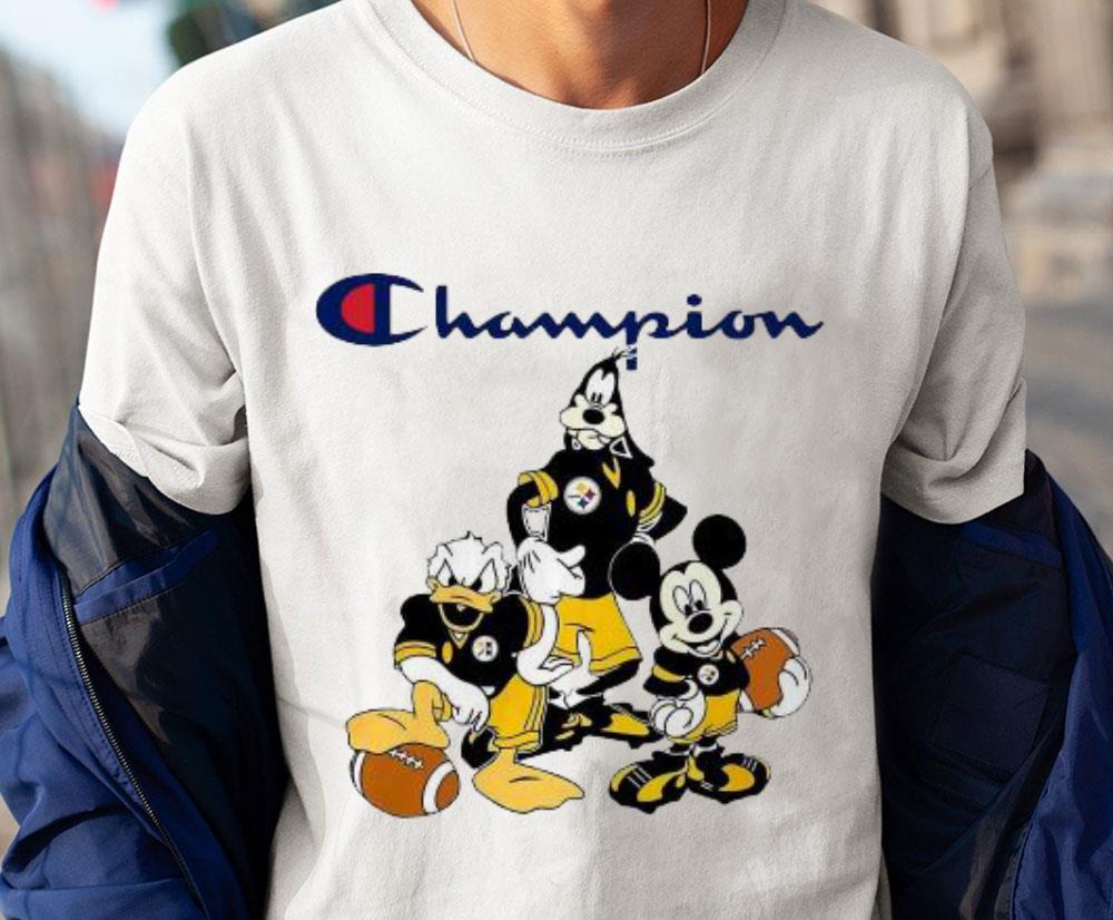 Mickey Mouse Donald Duck And Goofy Pittsburgh Steelers Champion T-shirt-white