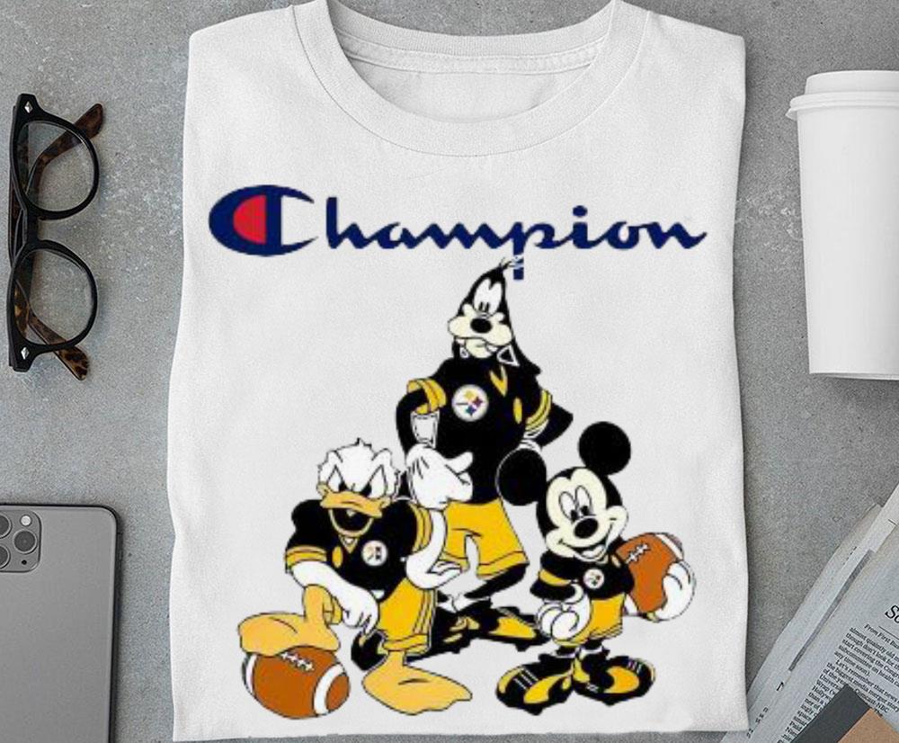 Mickey Mouse Donald Duck And Goofy Pittsburgh Steelers Champion T-shirt