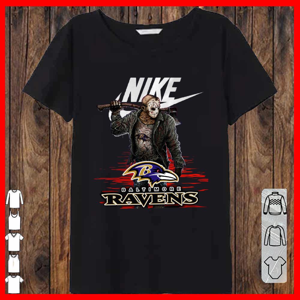 Nike Logo Mashup Baltimore Ravens Jason Voorhees Shirt, Nike Jason Voorhees Baltimore Ravens Shirt