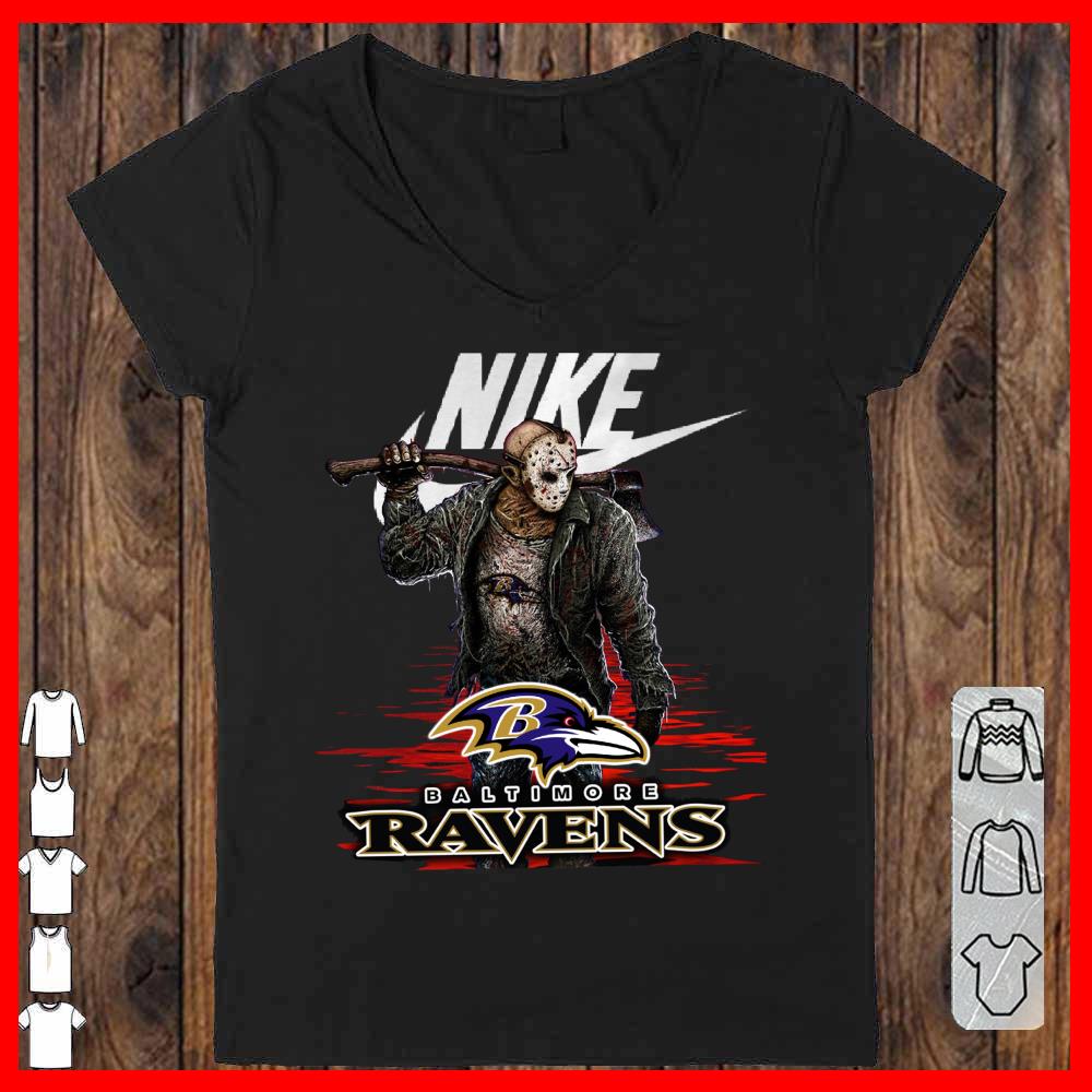 Nike Logo Mashup Baltimore Ravens Jason Voorhees Shirt, Nike Jason Voorhees Baltimore Ravens Shirt