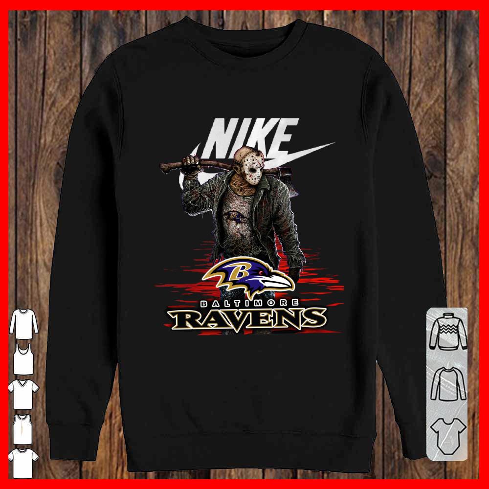 Nike Logo Mashup Baltimore Ravens Jason Voorhees Shirt, Nike Jason Voorhees Baltimore Ravens Shirt