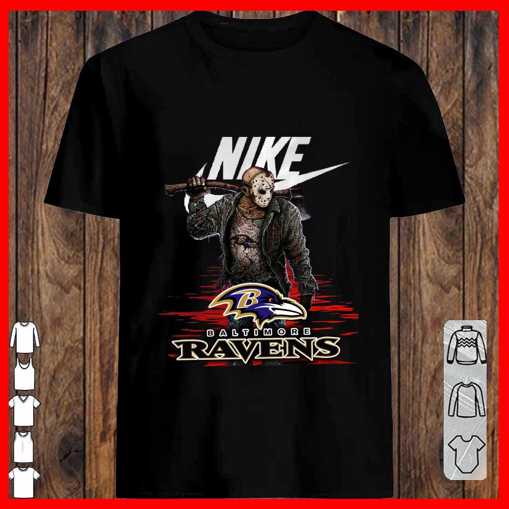 Nike Logo Mashup Baltimore Ravens Jason Voorhees Shirt, Nike Jason Voorhees Baltimore Ravens Shirt