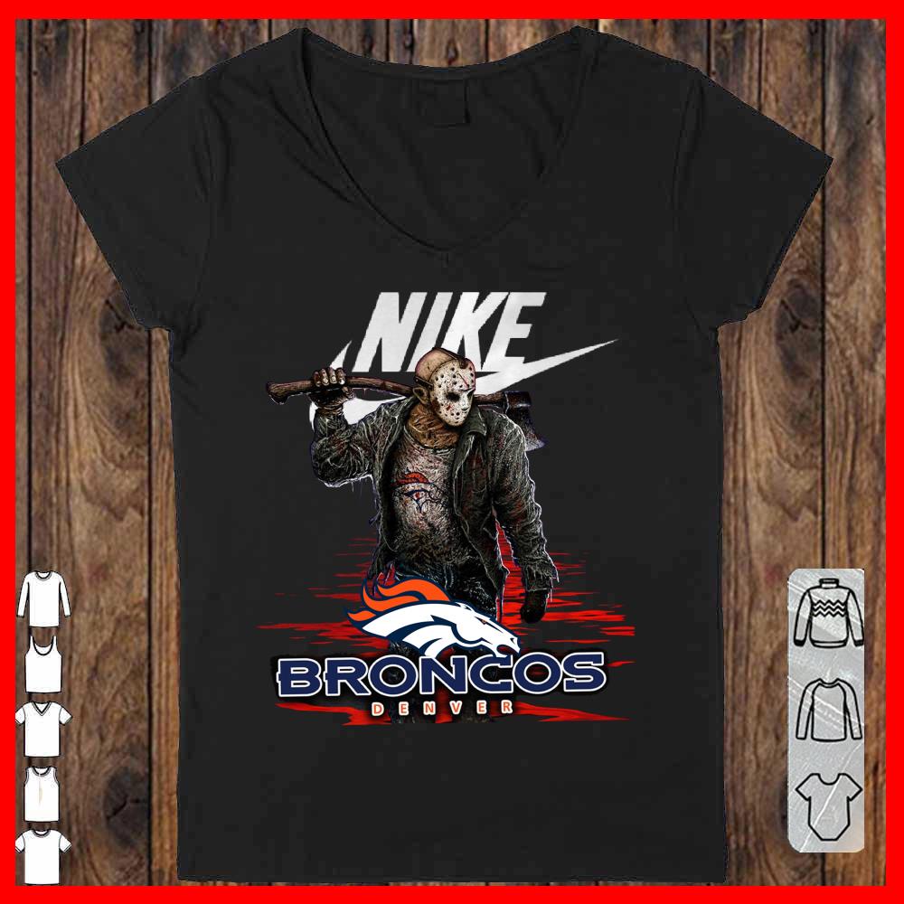 Nike Logo Mashup Broncos Denver Jason Voorhees Shirt, Nike Jason Voorhees Broncos Denver Vneck-woman