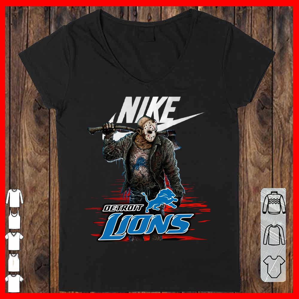 Nike Logo Mashup Detroit Lions Jason Voorhees Shirt, Nike Jason Voorhees Detroit Lions Vneck-woman