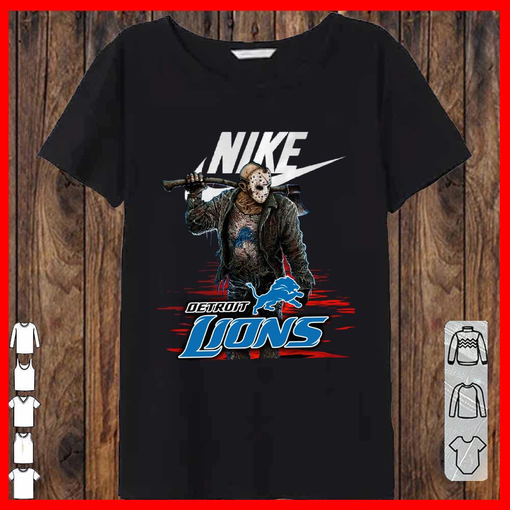 Nike Logo Mashup Detroit Lions Jason Voorhees Shirt, Nike Jason Voorhees Detroit Lions Women-T-shirt