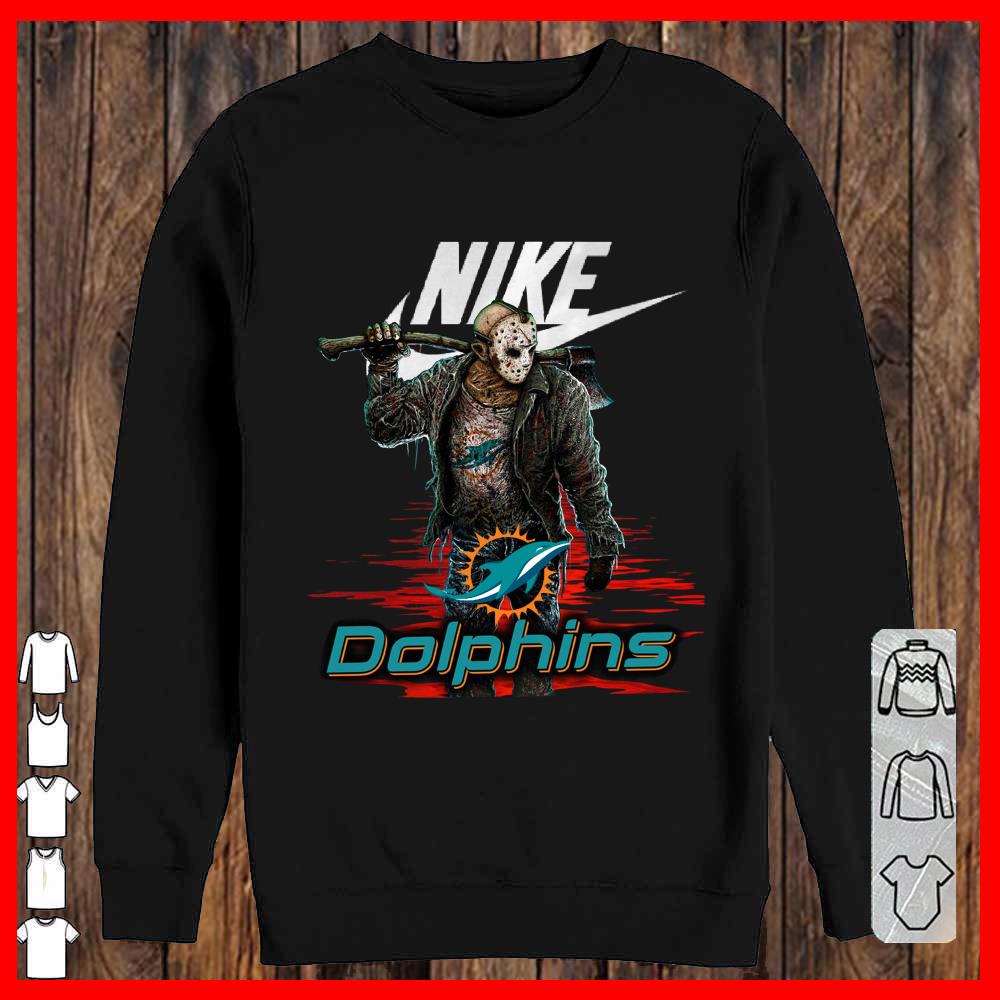 Nike Logo Mashup Dolphins Jason Voorhees Shirt, Nike Jason Voorhees Dolphins Sweatshirt
