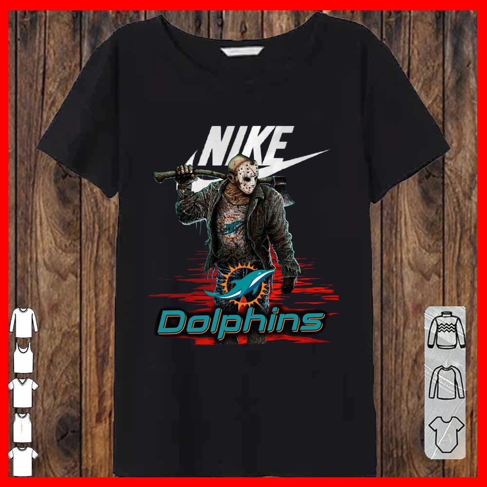 Nike Logo Mashup Dolphins Jason Voorhees Shirt, Nike Jason Voorhees Dolphins Women-T-shirt