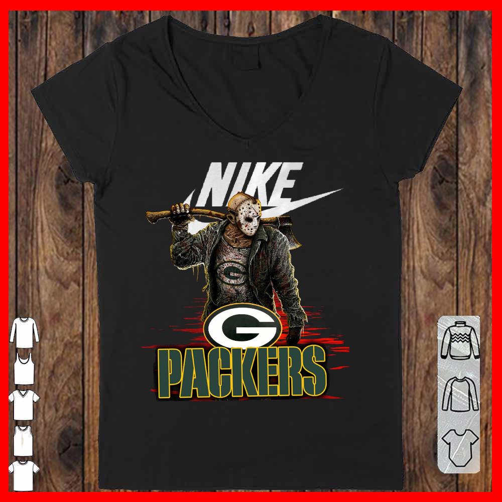 Nike Logo Mashup Packers Jason Voorhees Shirt, Nike Jason Voorhees Packers Vneck-woman