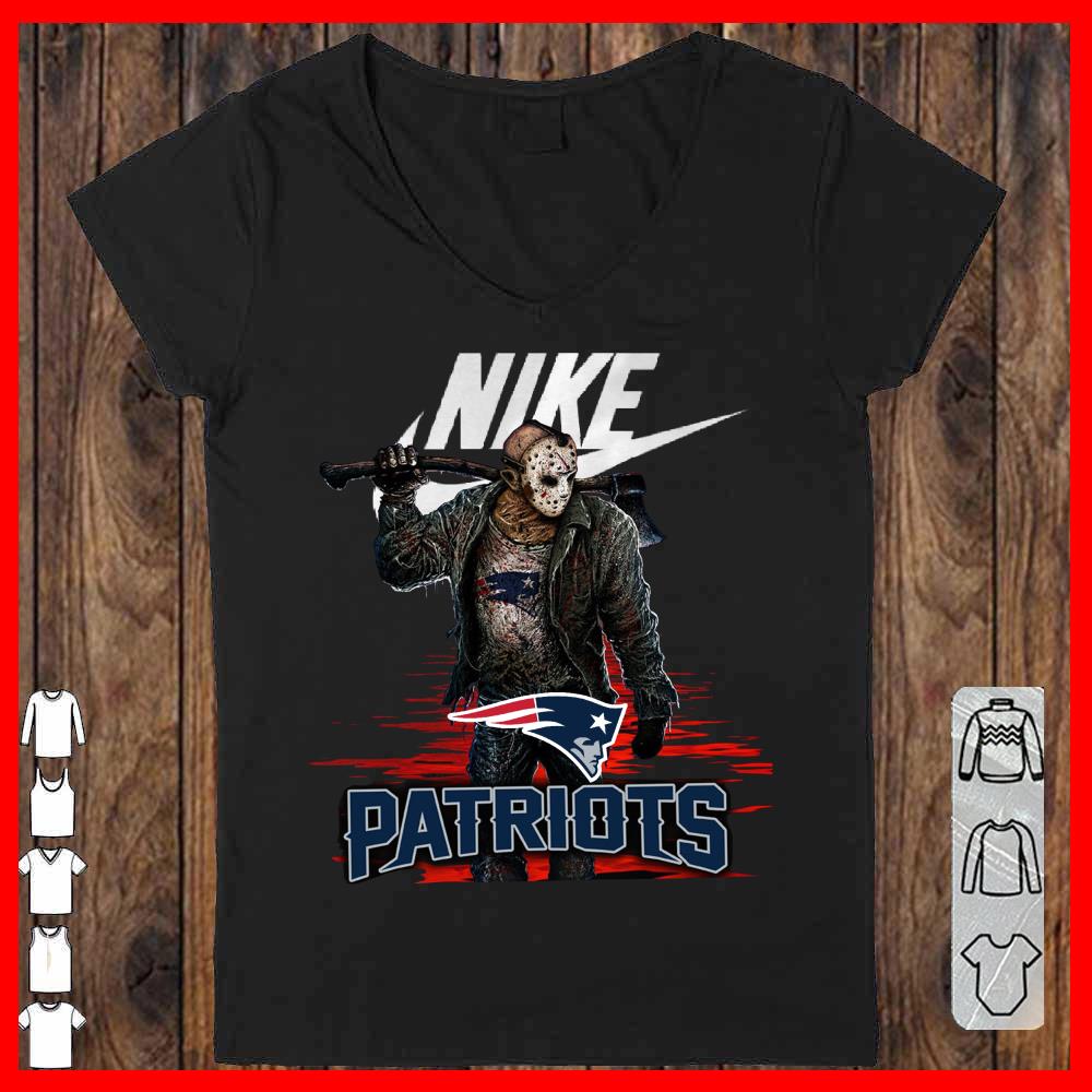 Nike Logo Mashup Patriots Jason Voorhees Shirt, Nike Jason Voorhees Patriots Vneck-woman