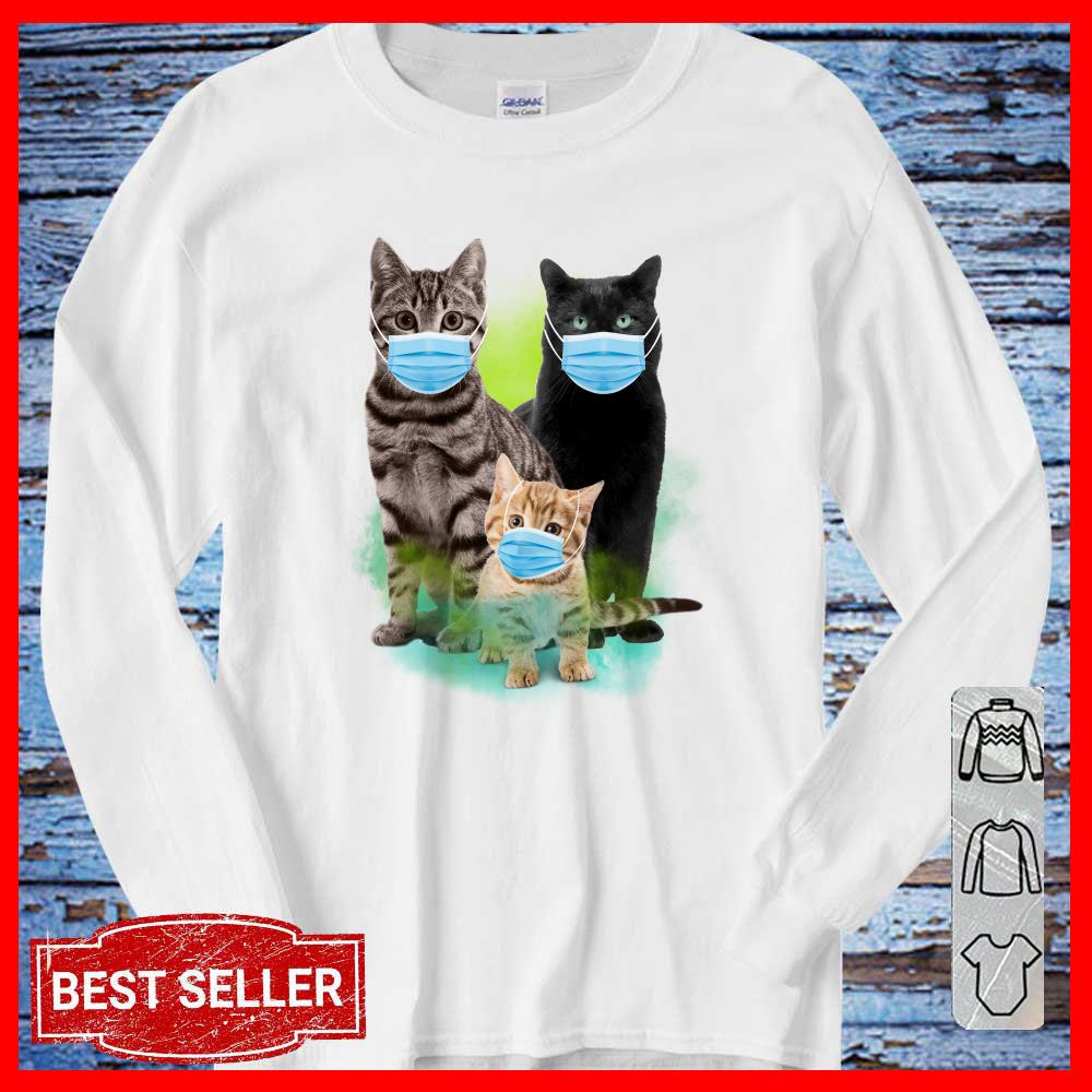 Three cats wear medical protective mask Covid Shirt