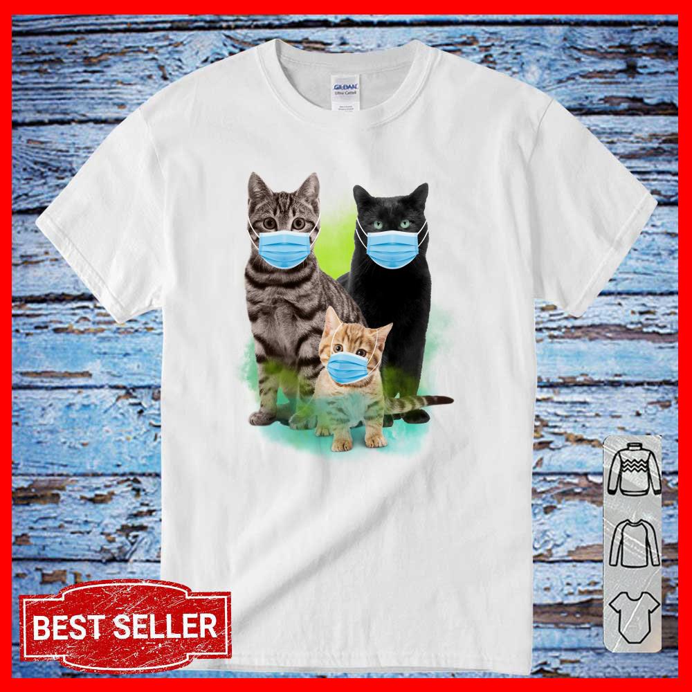 Three cats wear medical protective mask Covid Shirt
