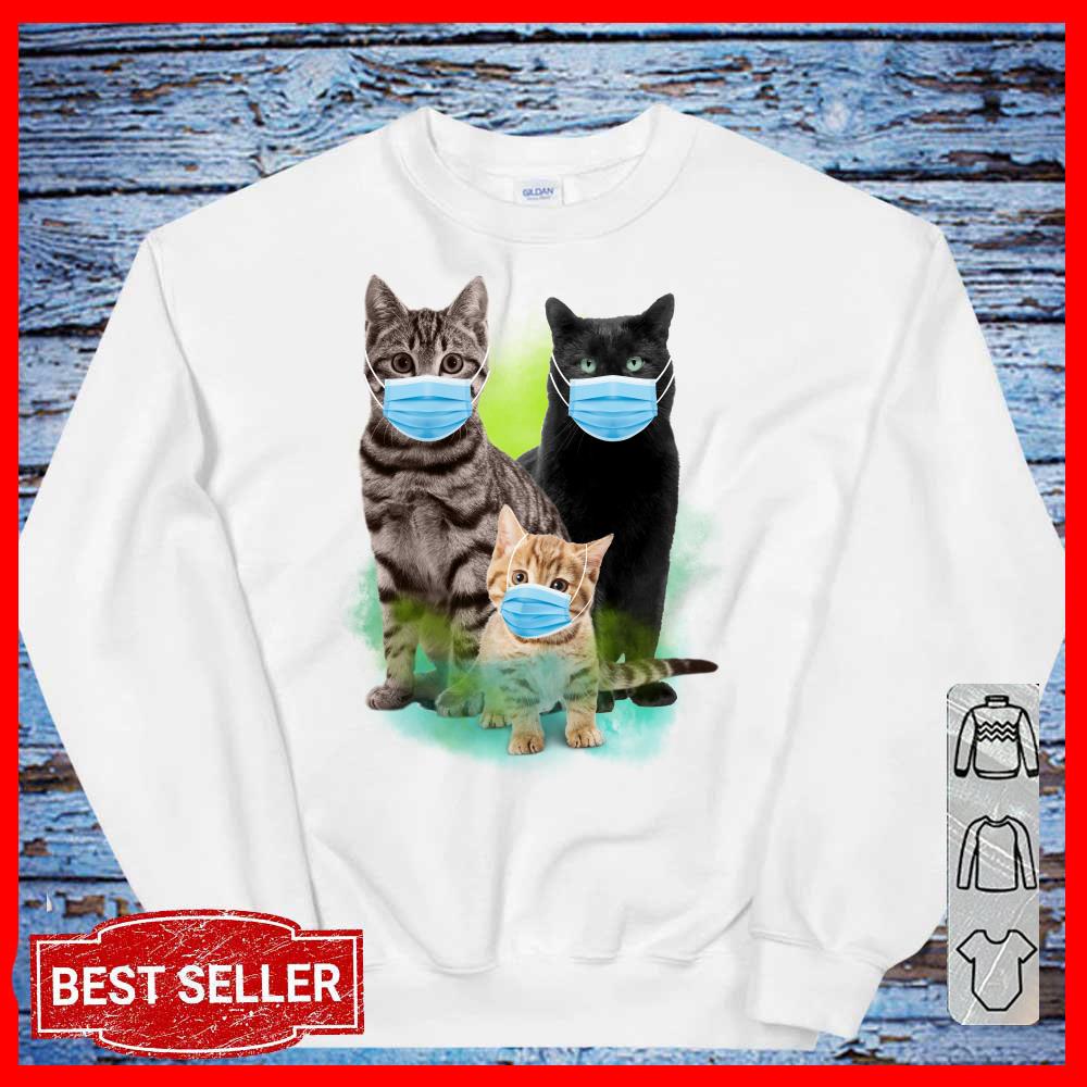 Three cats wear medical protective mask Covid Shirt