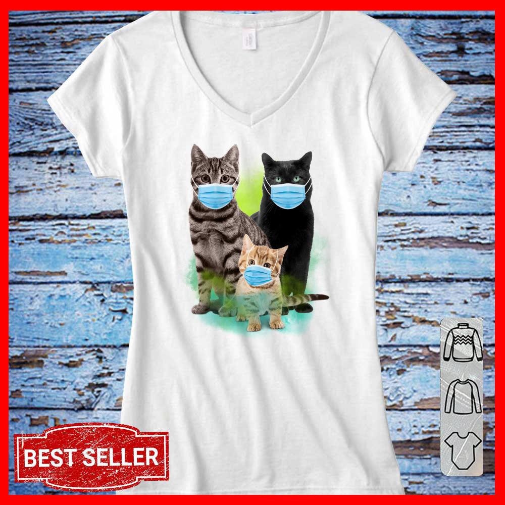 Three cats wear medical protective mask Covid Shirt