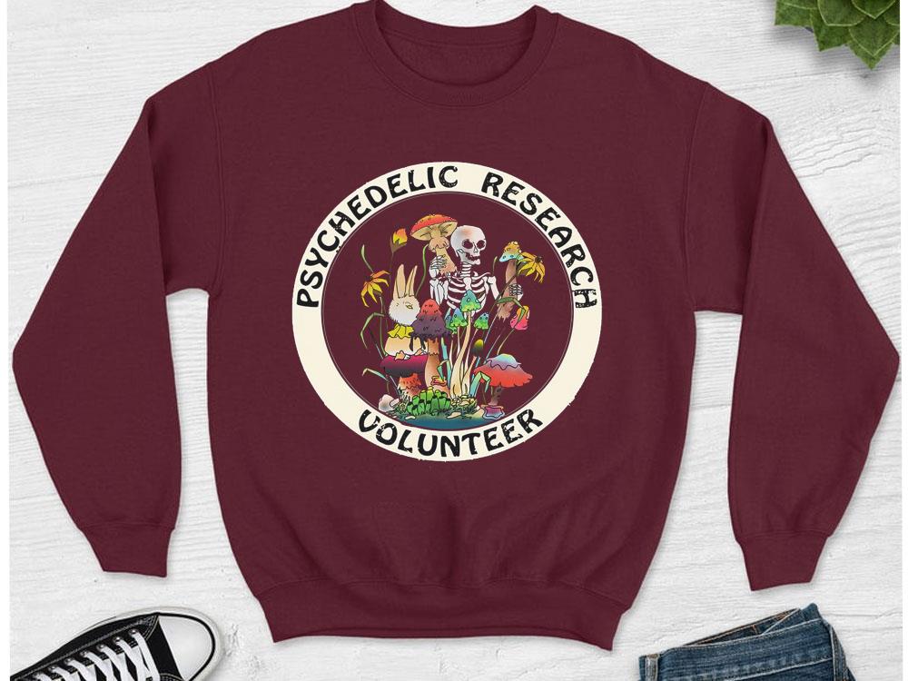 Psychedelic Research Volunteer shirt, skeletal mushroom Psychedelic Research Volunteer shirt