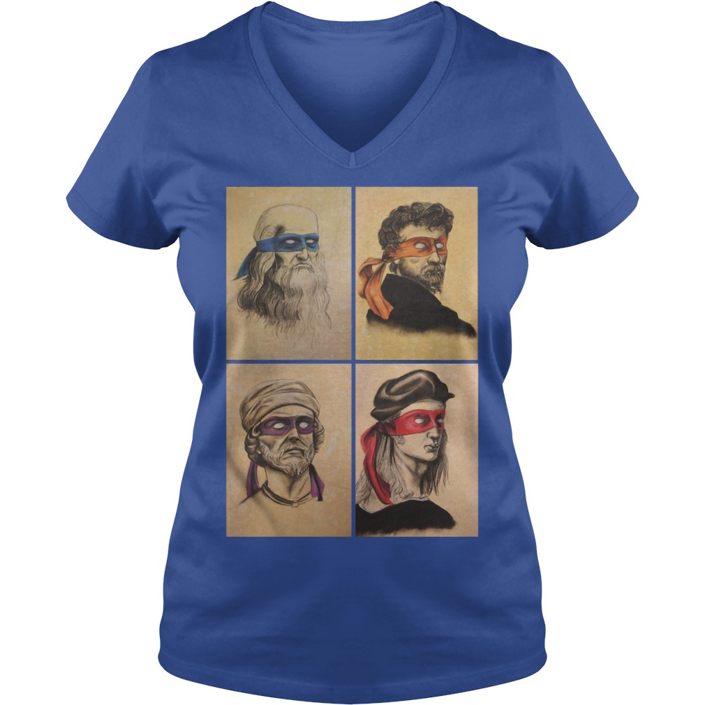 Donatello Raphael Leonardo and Michelangelo Renaissance Artists Ninja Turtles Shirt 6 Donatello Raphael Leonardo And Michelangelo Renaissance Artists Ninja Turtles Shirt V Neck