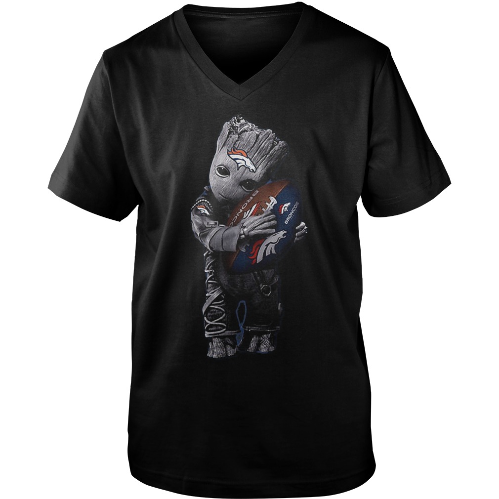 Baby Groot Hug Denver Broncos Football NFL T-Shirt 6 Baby Groot Hug Denver Broncos Football NFL T-Shirt Guys V-Neck