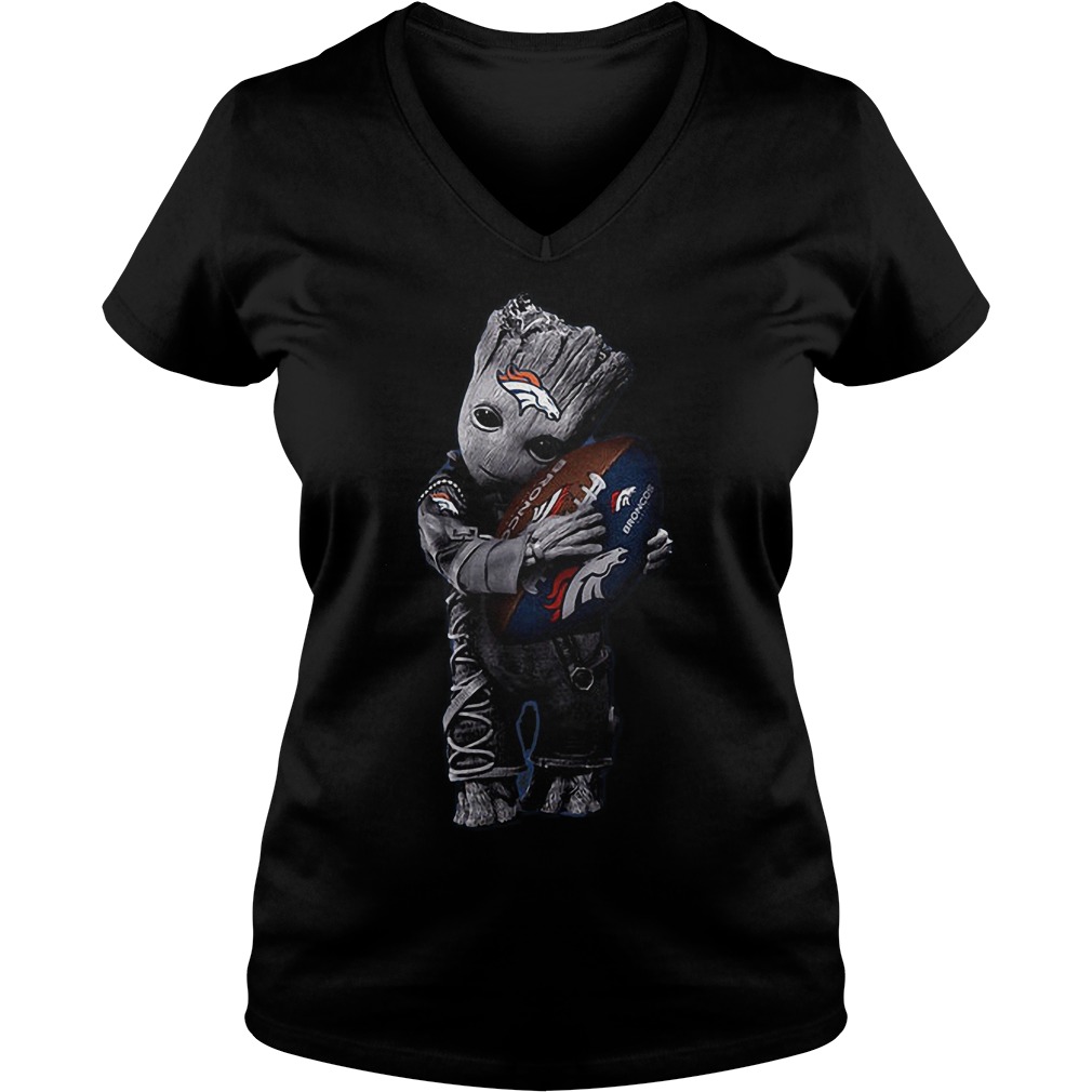 Baby Groot Hug Denver Broncos Football NFL T-Shirt 10 Baby Groot Hug Denver Broncos Football NFL T-Shirt Ladies V-Neck